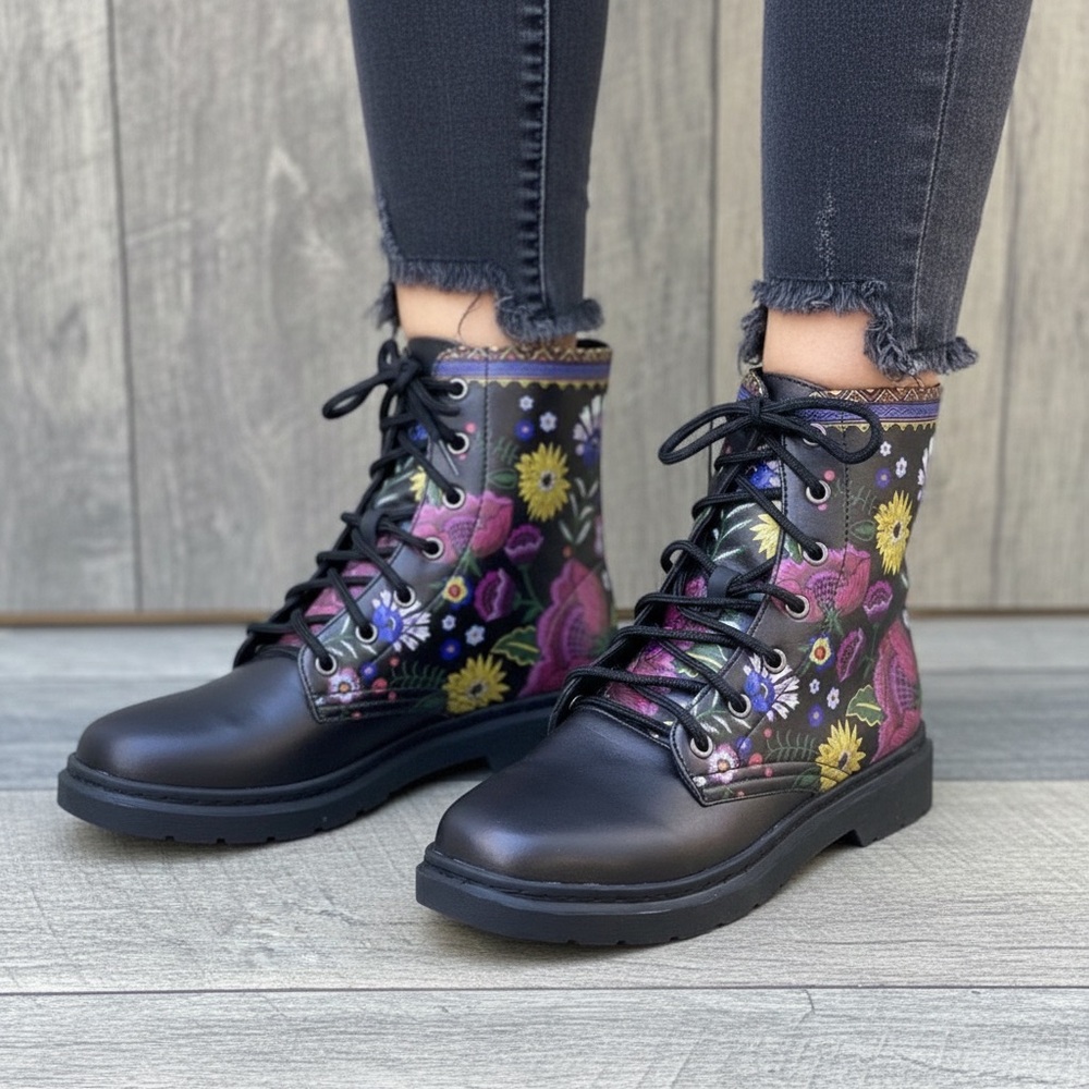 Yes We Vibe Flower Unisex Chelsea Combat Boots Sz 11.5